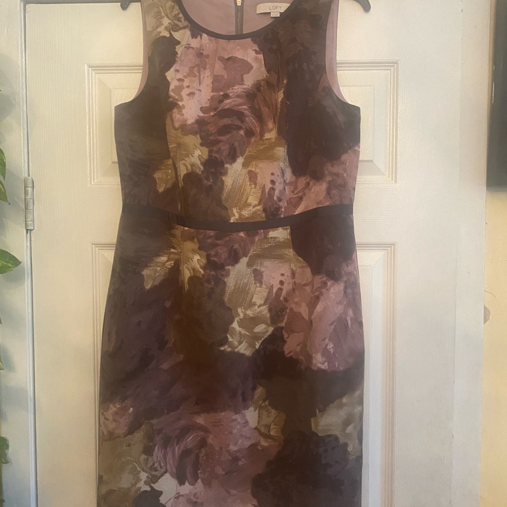 LOFT Floral Midi Dress in Purple and Brown